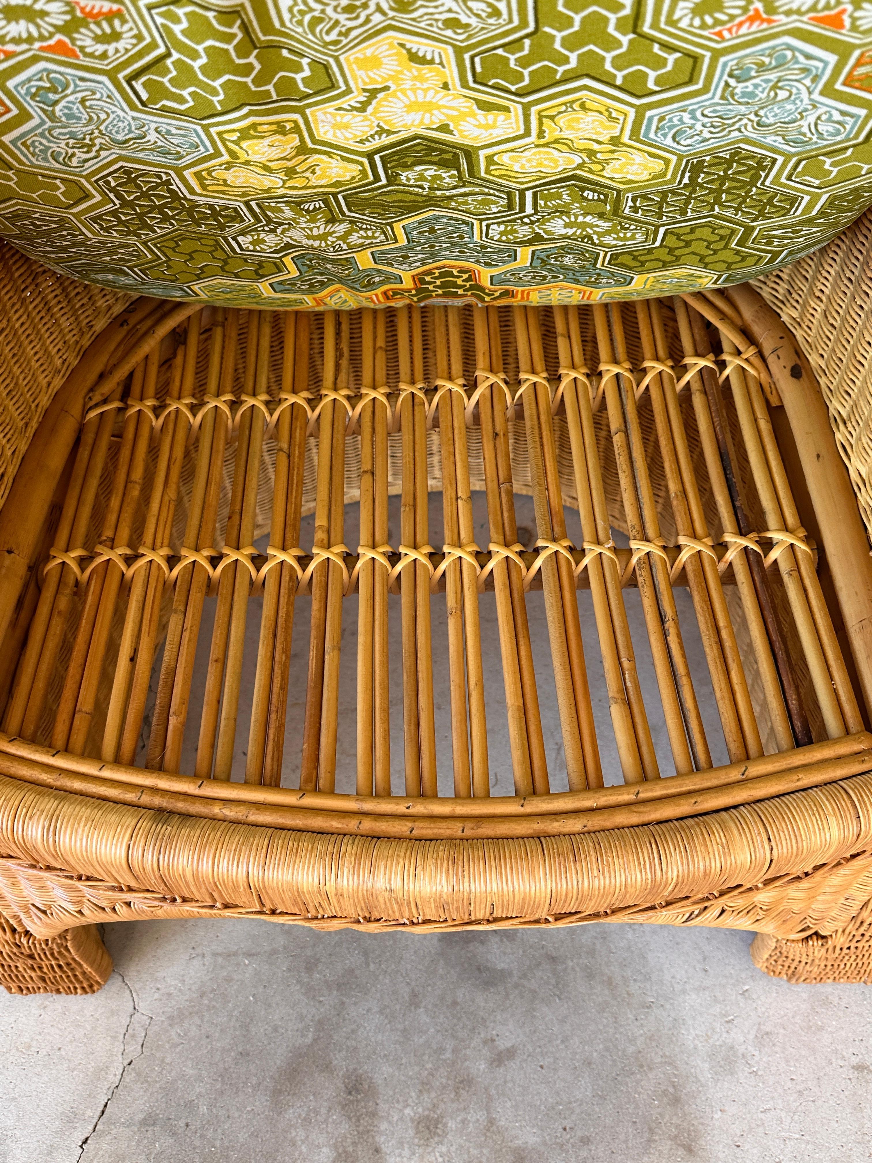 1970's Coastal Organic Modern Rattan Wicker Barrel Tub Chairs Ficks Reed Pair 4