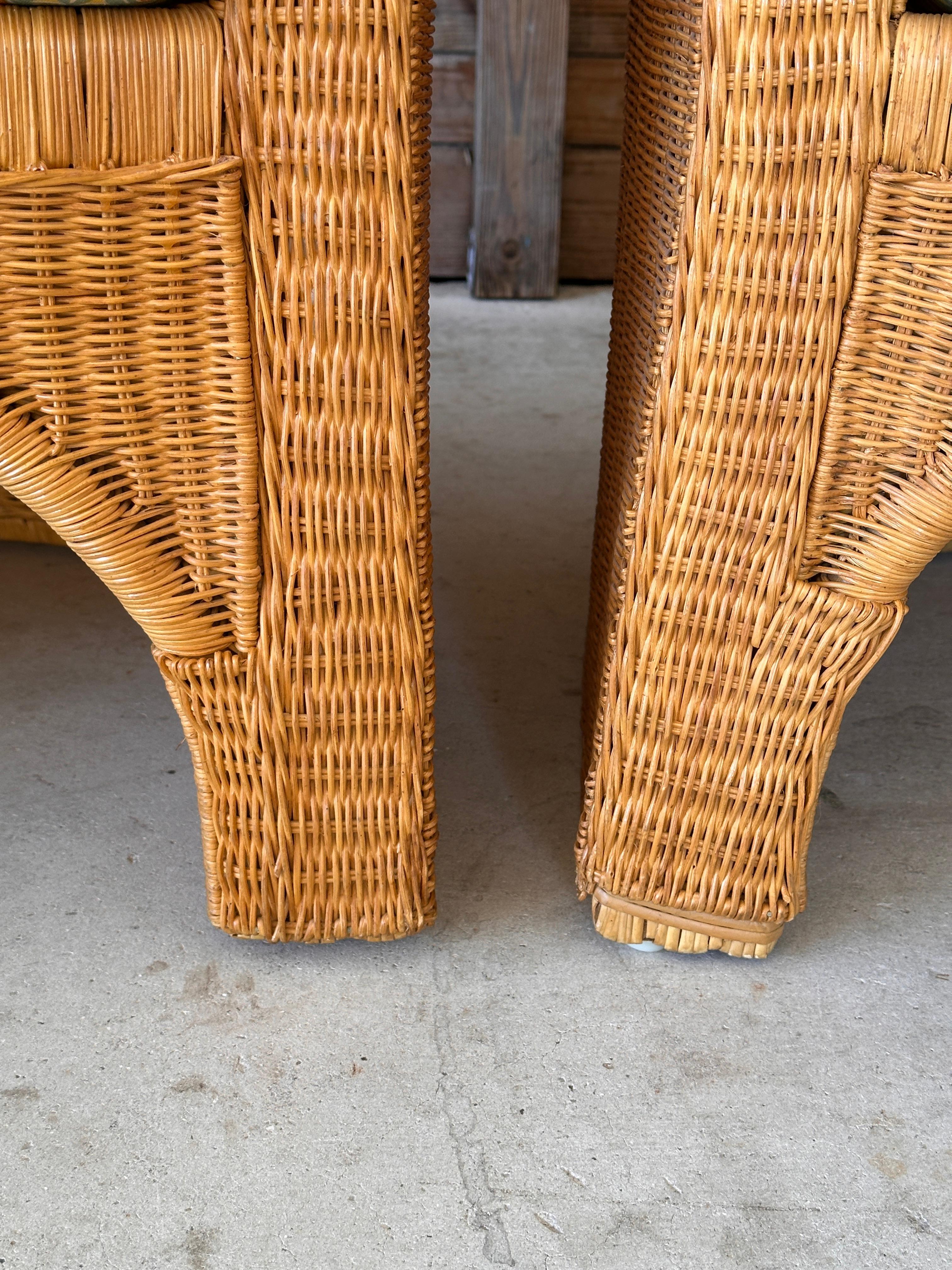 1970's Coastal Organic Modern Rattan Wicker Barrel Tub Chairs Ficks Reed Pair 8