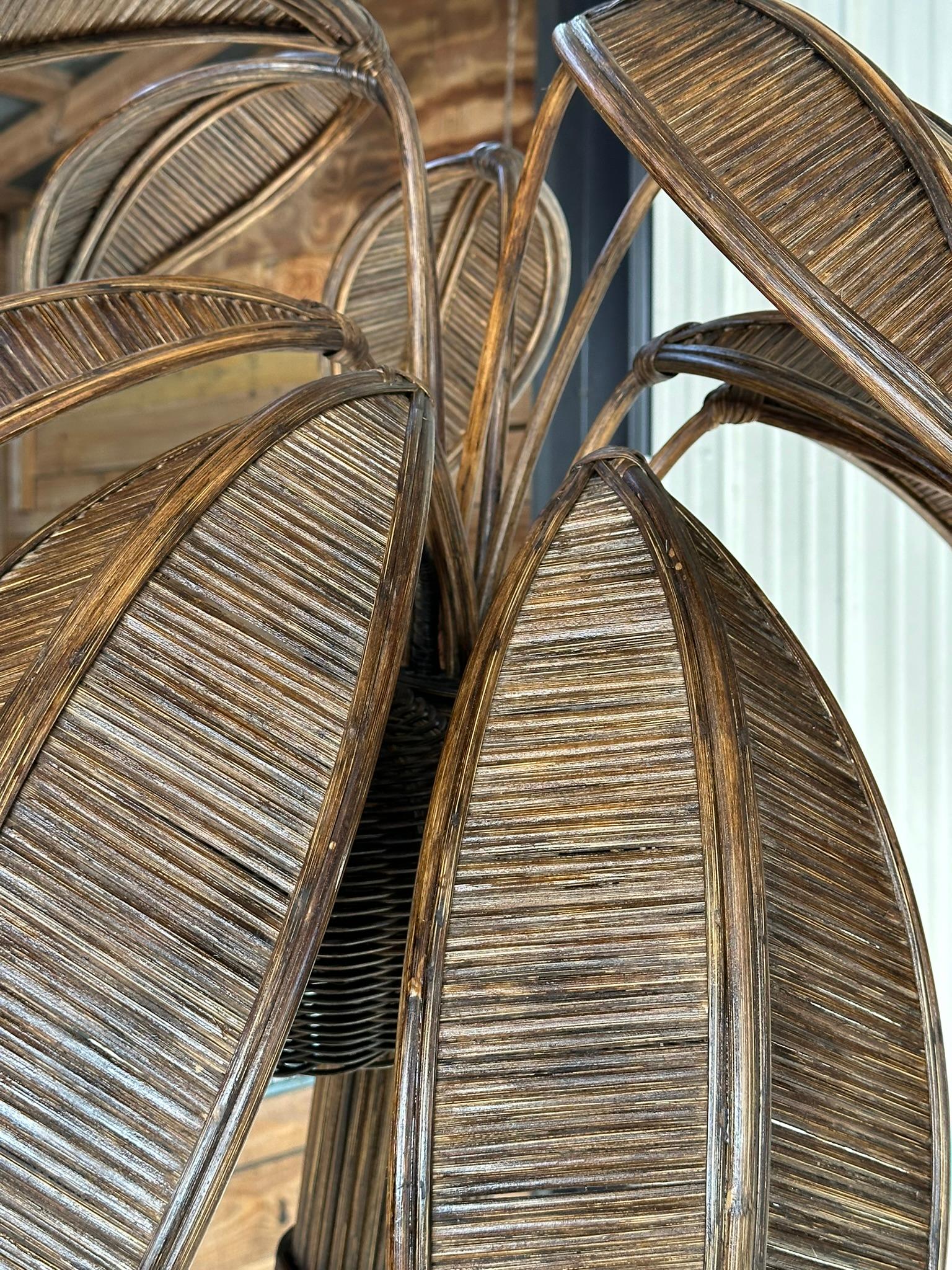 Bamboo 1970's Coastal Pencil Reed Rattan Coconut Palm Tree Floor Lamp