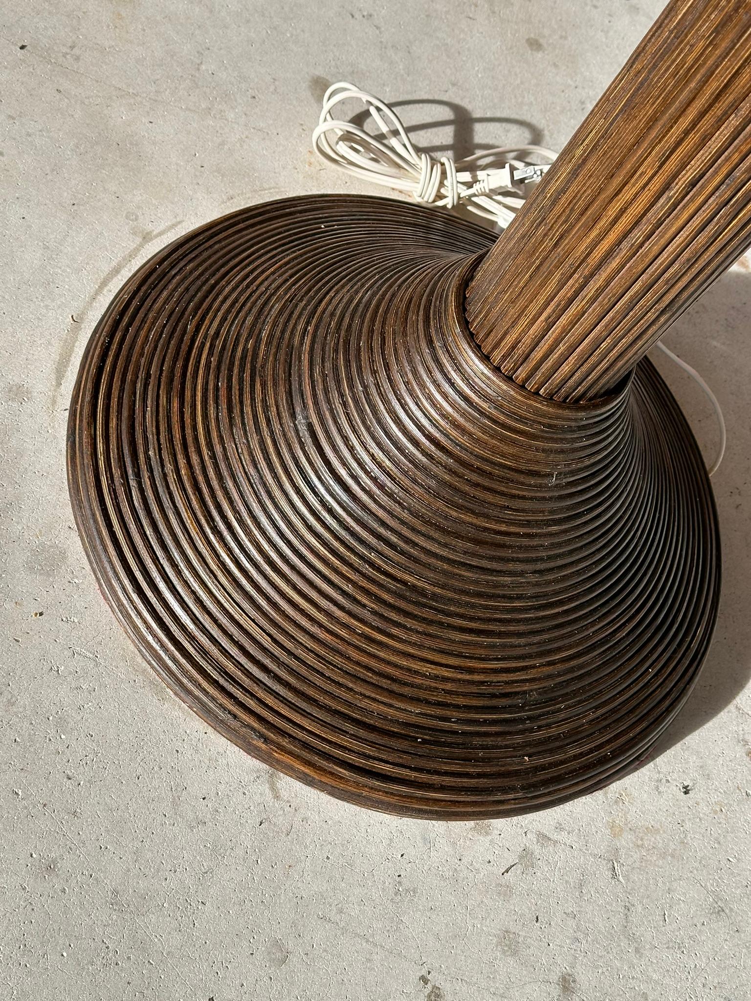 1970's Coastal Pencil Reed Rattan Coconut Palm Tree Floor Lamp 2