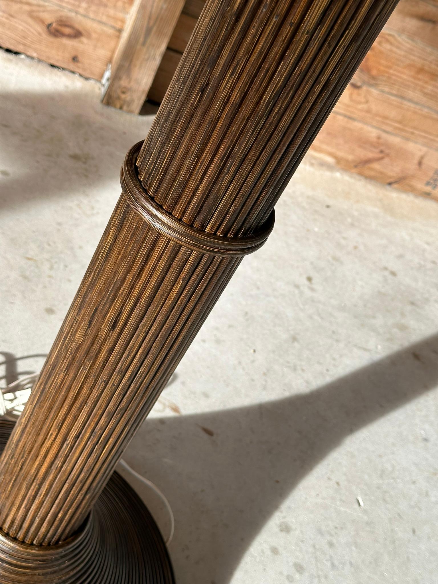 1970's Coastal Pencil Reed Rattan Coconut Palm Tree Floor Lamp 3