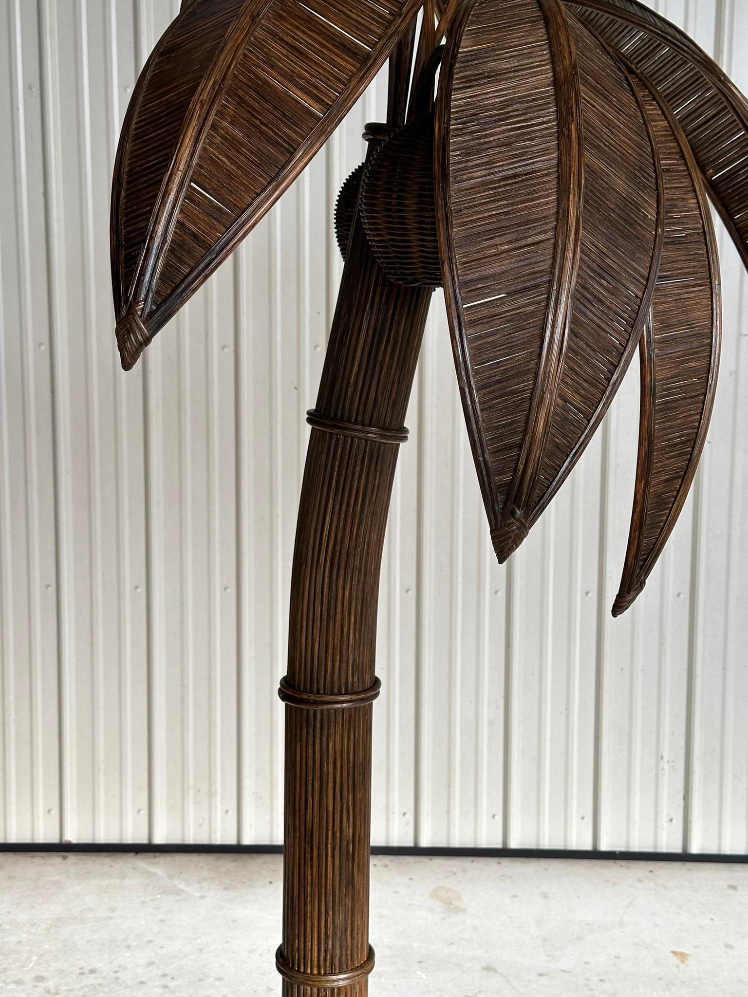 1970's Coastal Pencil Reed Rattan Coconut Palm Tree Floor Lamp 4