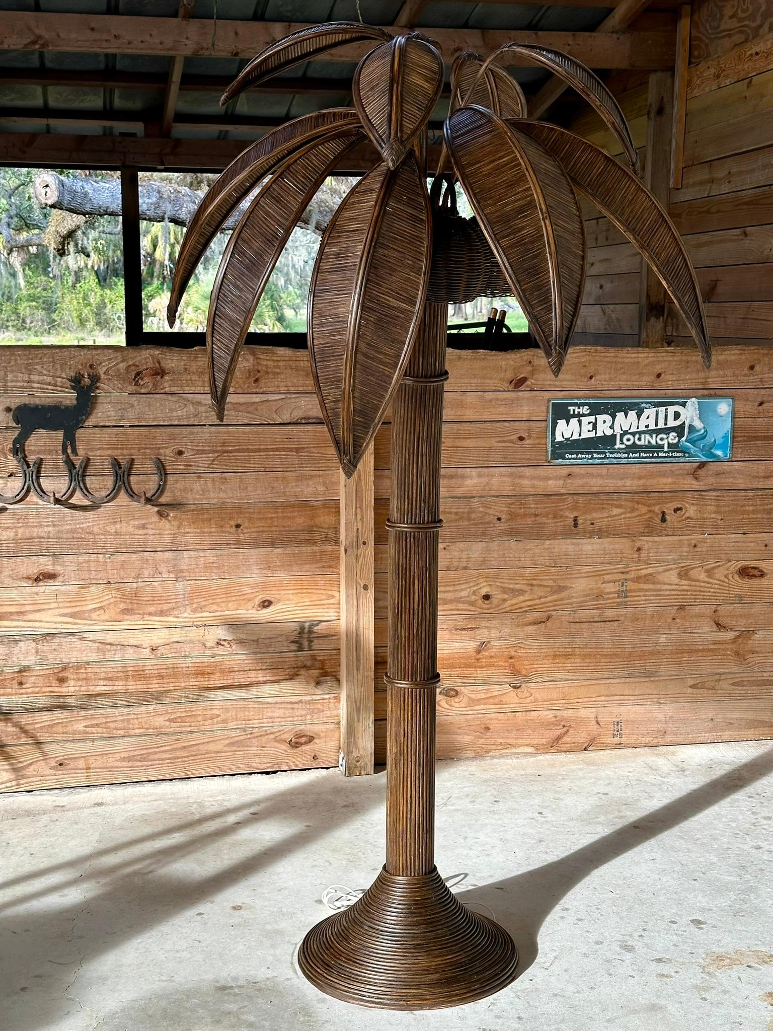 rattan palm tree floor lamp