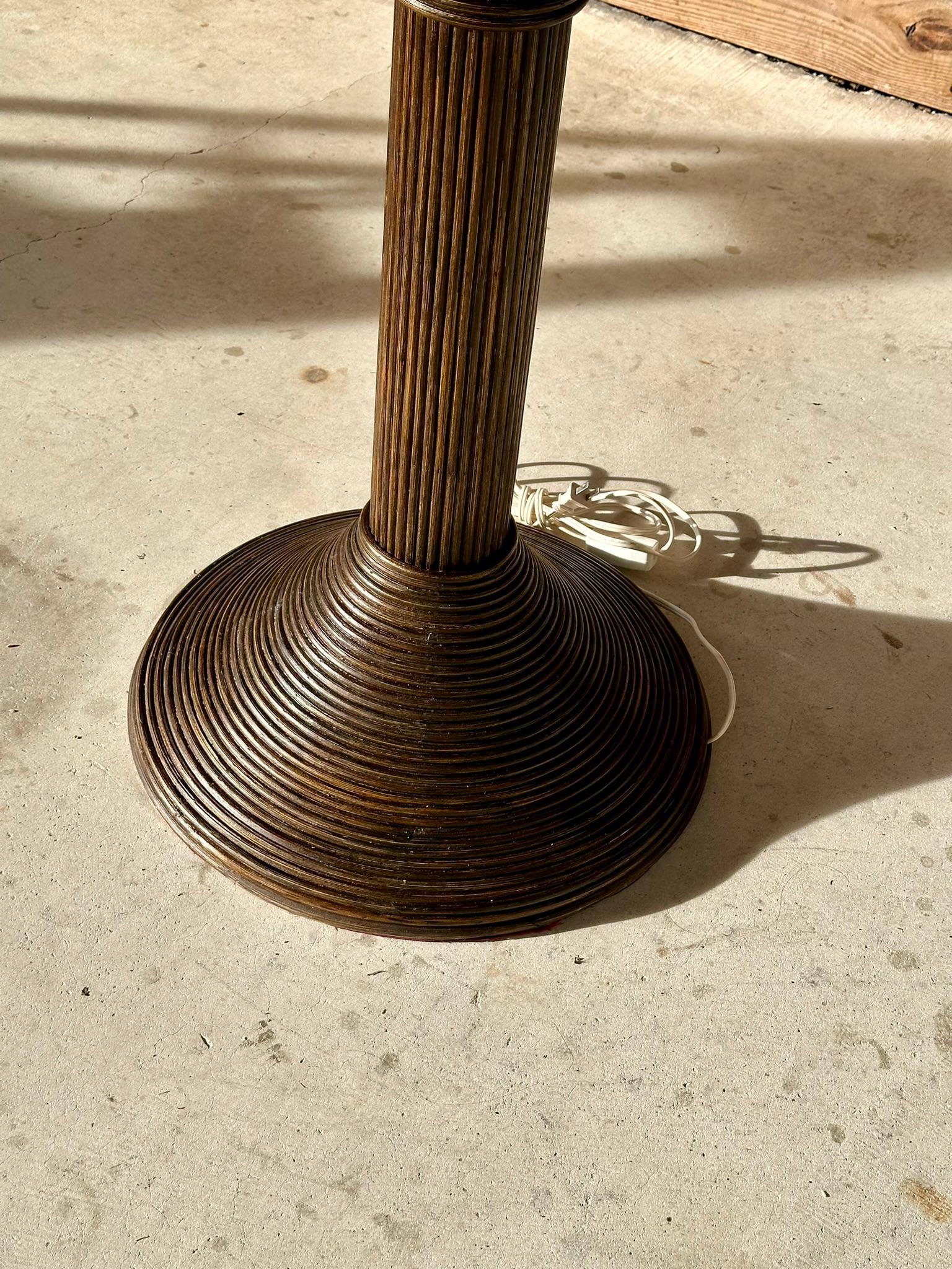American 1970's Coastal Pencil Reed Rattan Coconut Palm Tree Floor Lamp
