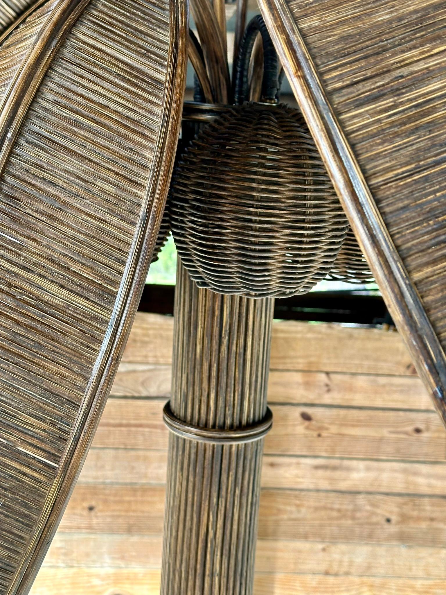 1970's Coastal Pencil Reed Rattan Coconut Palm Tree Floor Lamp In Good Condition In North Fort Myers, FL