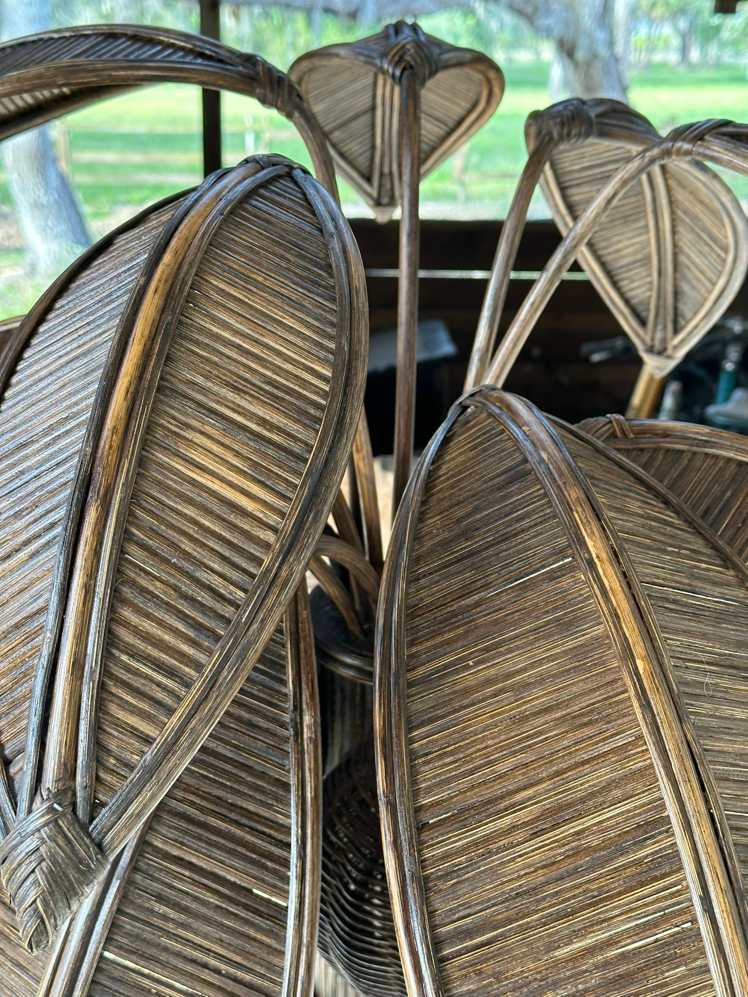 Late 20th Century 1970's Coastal Pencil Reed Rattan Coconut Palm Tree Floor Lamp