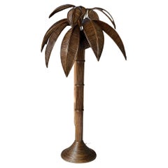 Lampadaire en rotin cocotier des années 1970