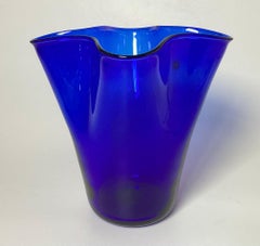 1970's Cobalt blue Blenko ruffled vase