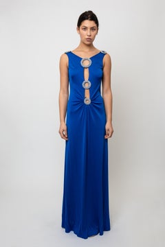1970's Loris Azzaro Jersey Gown with Crystal Trim Cut Outs and Low Back