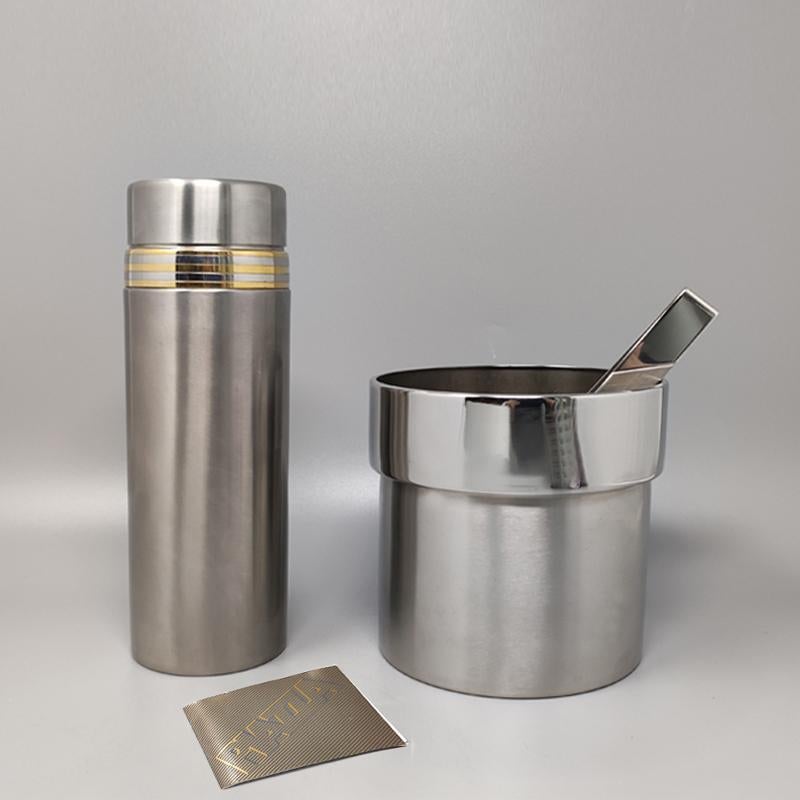 Mid-Century Modern 1970s Cocktail Shaker in Gold 24k and Stainless Steel with Ice Bucket by Piazza For Sale