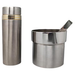 Retro 1970s Cocktail Shaker in Gold 24k and Stainless Steel with Ice Bucket by Piazza
