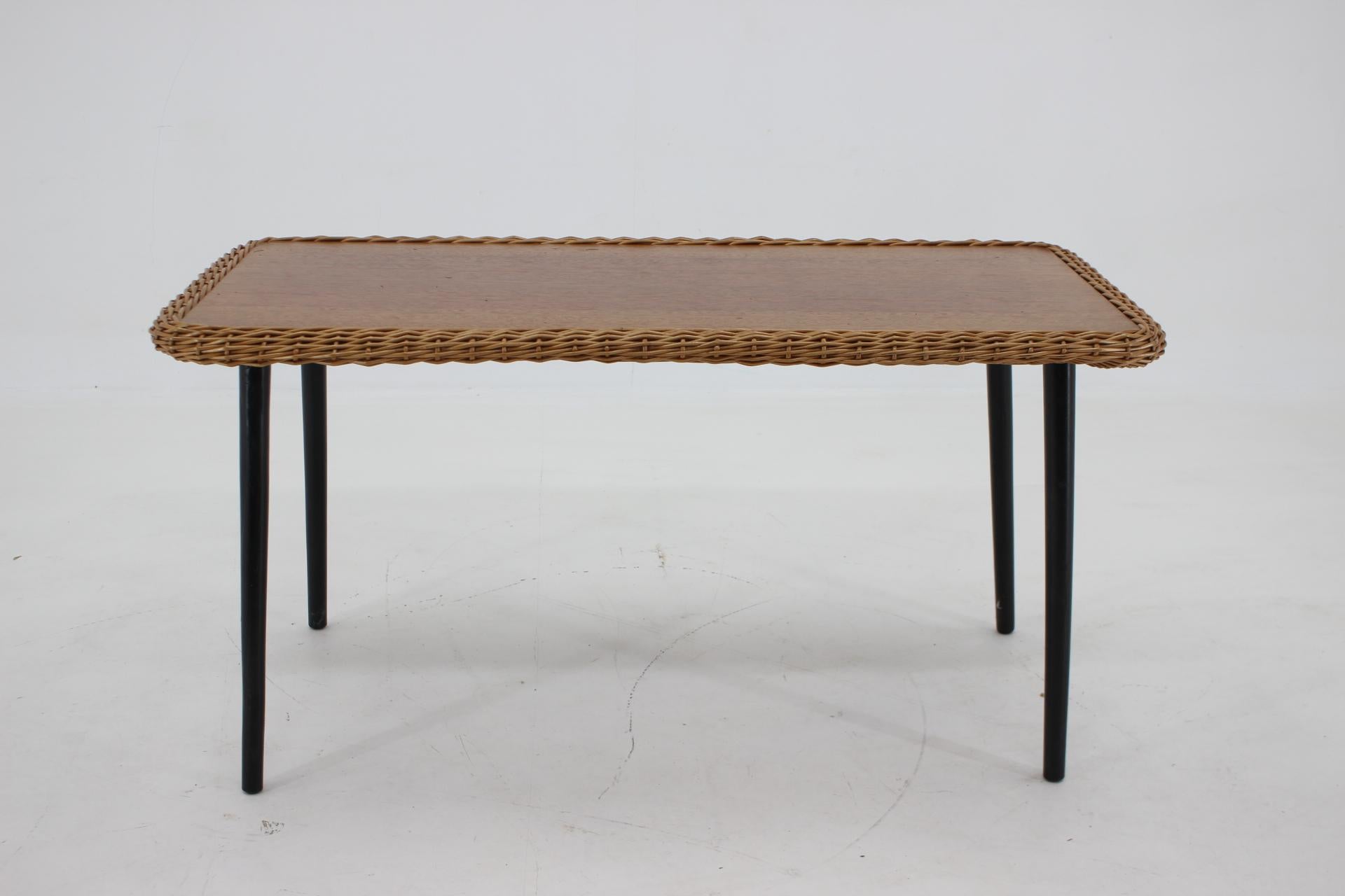 French 1970s Coffe Table with Rattan Edge, France For Sale