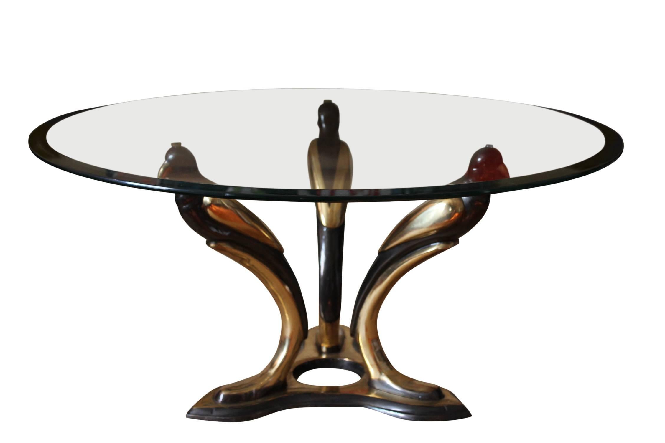 Hollywood Regency 1970s Coffee Table Base with Birds, Black and Gold, France 