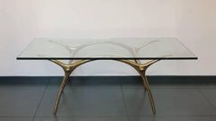 Table basse en verre et laiton poli du designer belge Kouloufi des années 1970