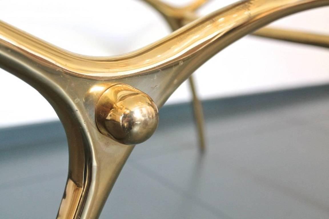Late 20th Century 1970s Coffee Table in Glass an Polished Brass by Belgian Designer Kouloufi