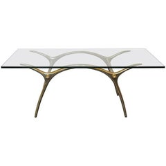 1970s Coffee Table in Glass an Polished Brass by Belgian Designer Kouloufi