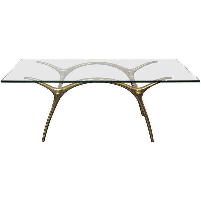 1970s Coffee Table in Glass an Polished Brass by Belgian Designer