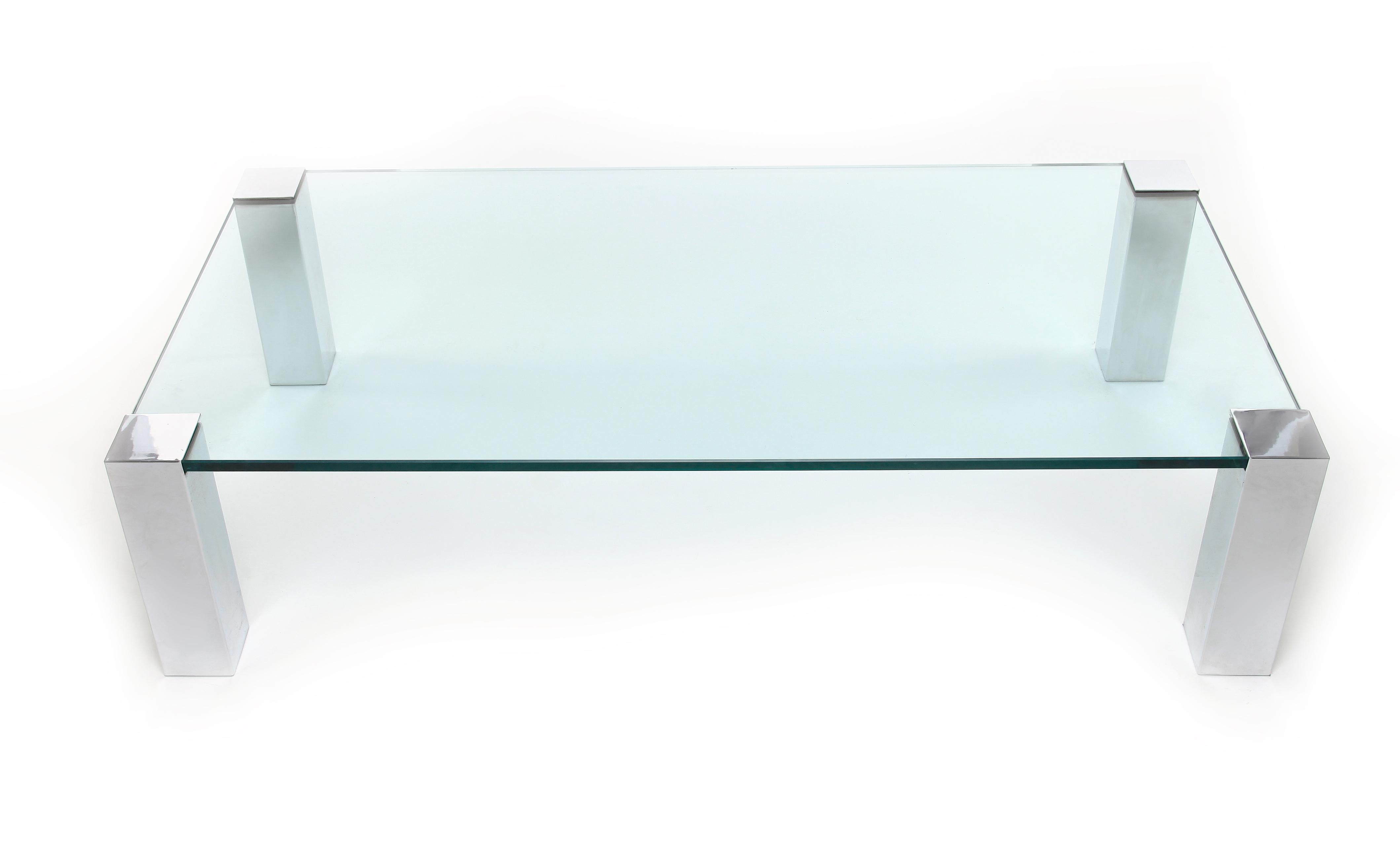 Mid-Century Modern 1970s Coffee Table in Glass and Chrome Attributed to Willy Rizzo