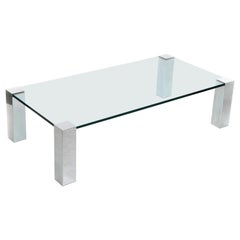 Vintage 1970s Coffee Table in Glass and Chrome Attributed to Willy Rizzo