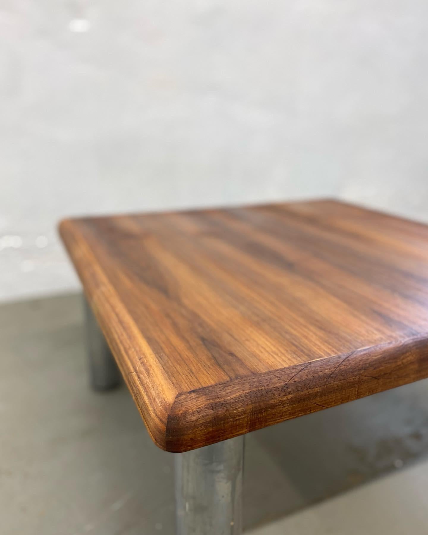 Modern 1970s Coffee Table  Staved Wood  Tubular Chrome Legs  For Sale