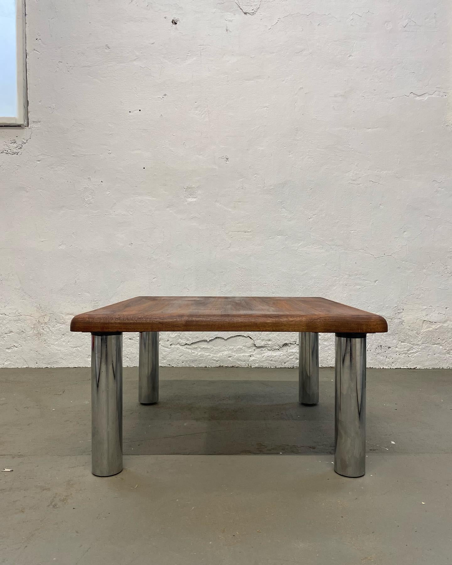 1970s Coffee Table  Staved Wood  Tubular Chrome Legs  In Good Condition For Sale In Paris, ON