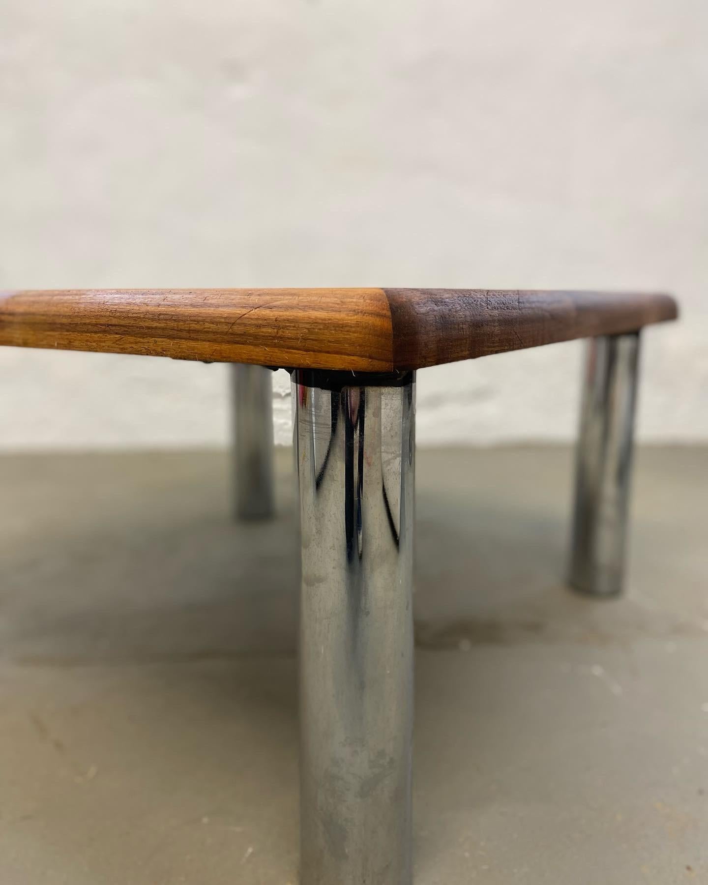 Late 20th Century 1970s Coffee Table  Staved Wood  Tubular Chrome Legs  For Sale