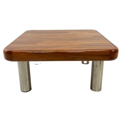 1970s Coffee Table Staved Wood Tubular Chrome Legs Style of Vladimir Kagan