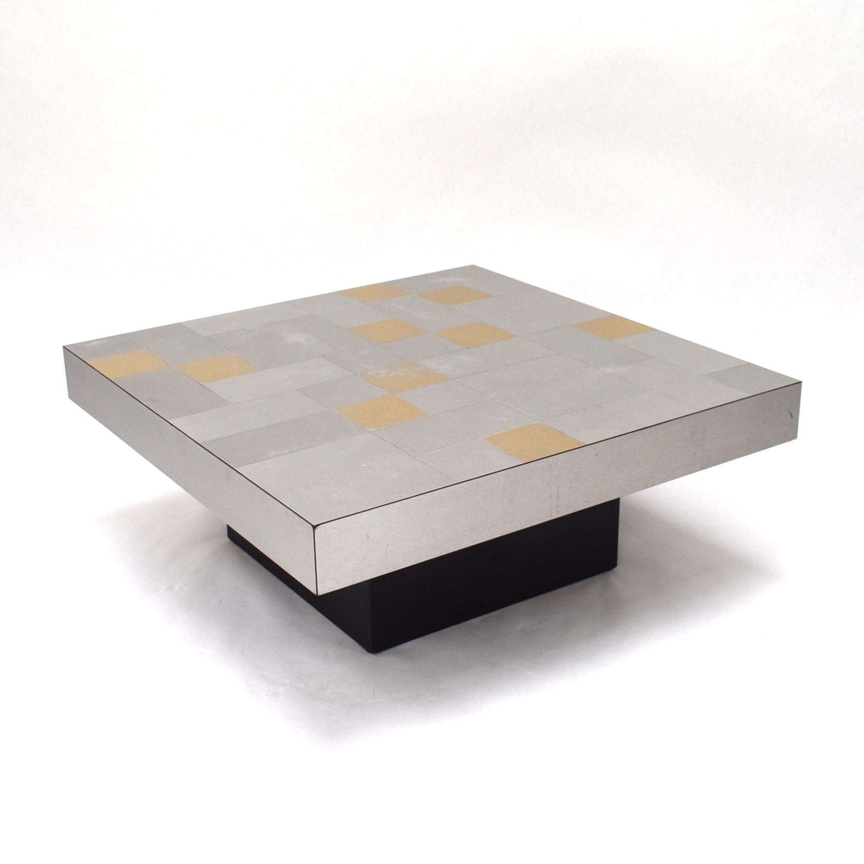 1970s Coffee Table with Aluminium Mosaic Top Gold and Silver Colored 5