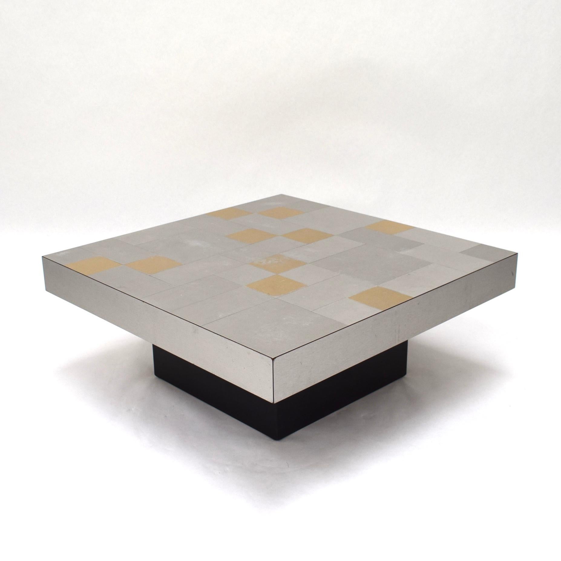 1970s Coffee Table with Aluminium Mosaic Top Gold and Silver Colored 6