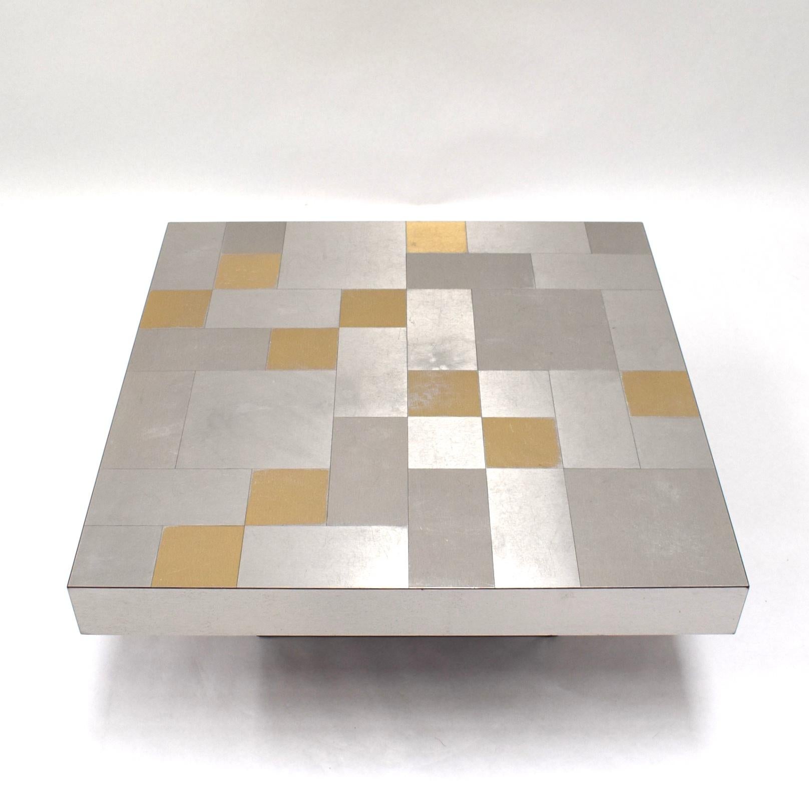 Late 20th Century 1970s Coffee Table with Aluminium Mosaic Top Gold and Silver Colored