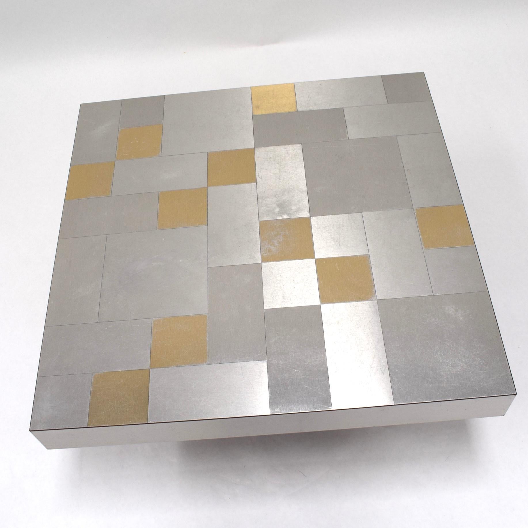 Aluminum 1970s Coffee Table with Aluminium Mosaic Top Gold and Silver Colored