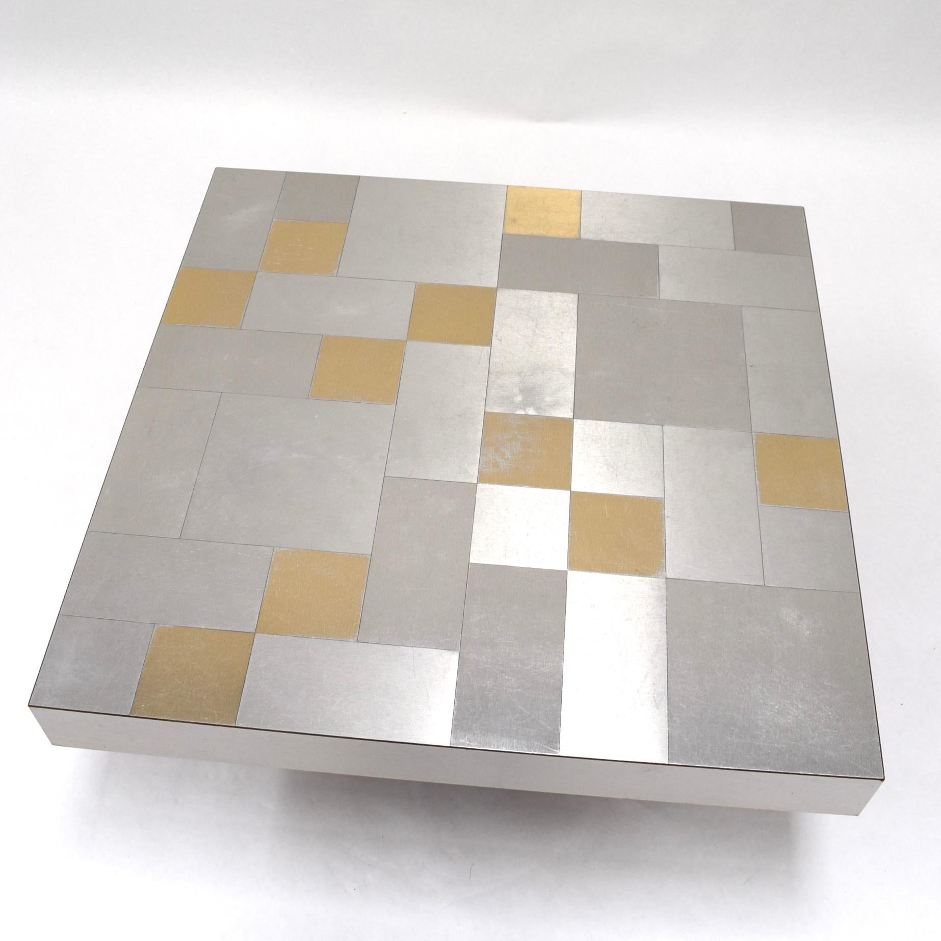 1970s Coffee Table with Aluminium Mosaic Top Gold and Silver Colored 1