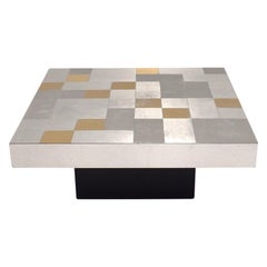 1970s Coffee Table with Aluminium Mosaic Top Gold and Silver Colored