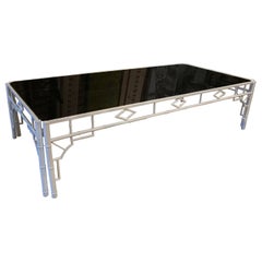1970s Coffee Table with Bamboo Imitation, Metal Frame and Smoked Glass