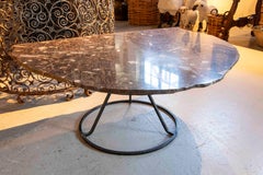 1970s Coffee Table with Fossil Marble Top and Circular Iron Base