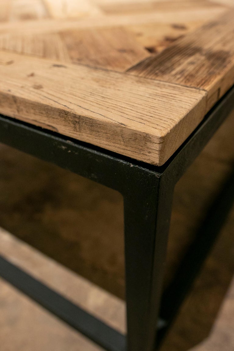 1970s Coffee Table with Iron Base and Wooden Table Top For Sale at 1stDibs