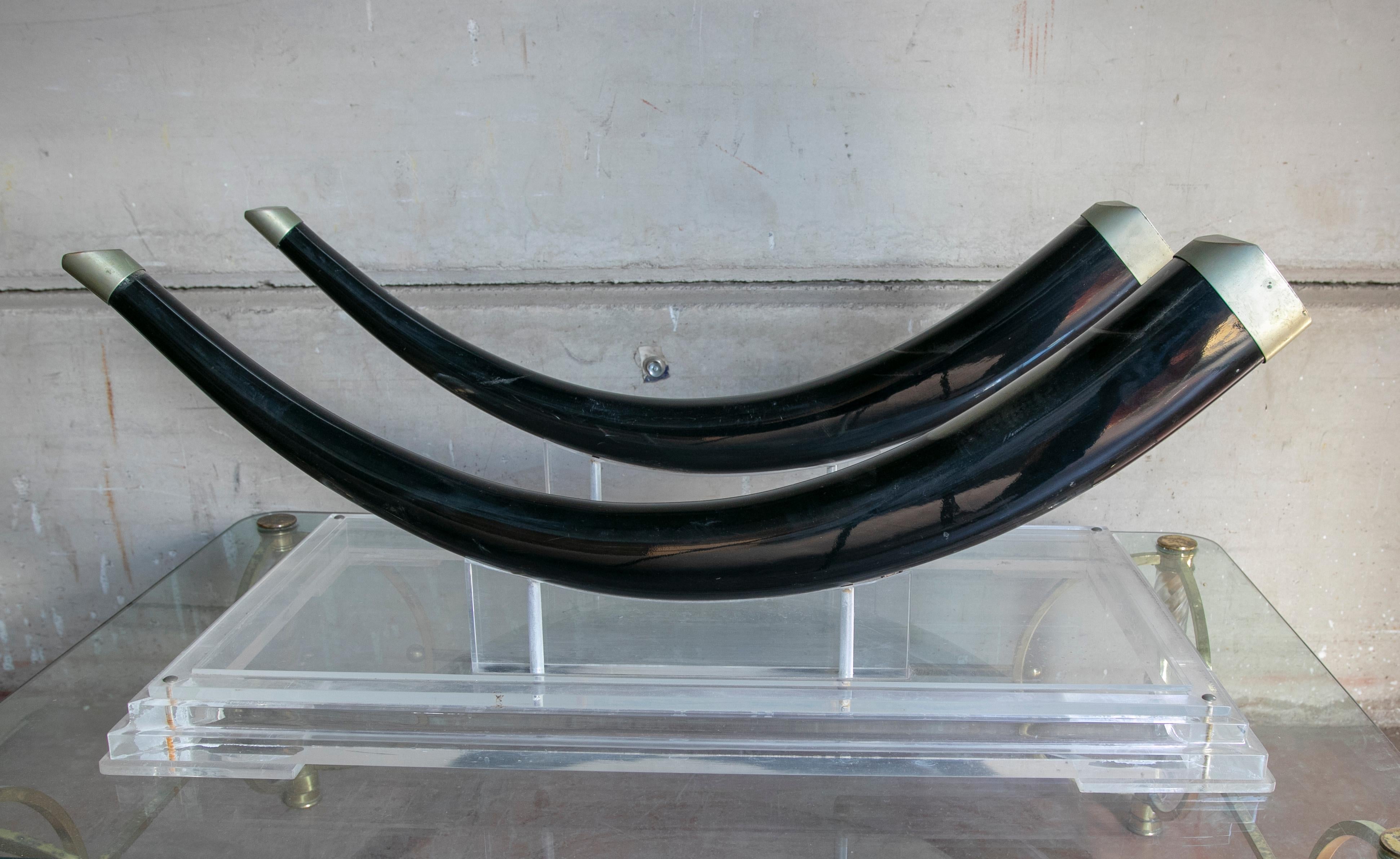 1970s Coffee Table with Methacrylate Base and Resin Horns with Metal For Sale 6