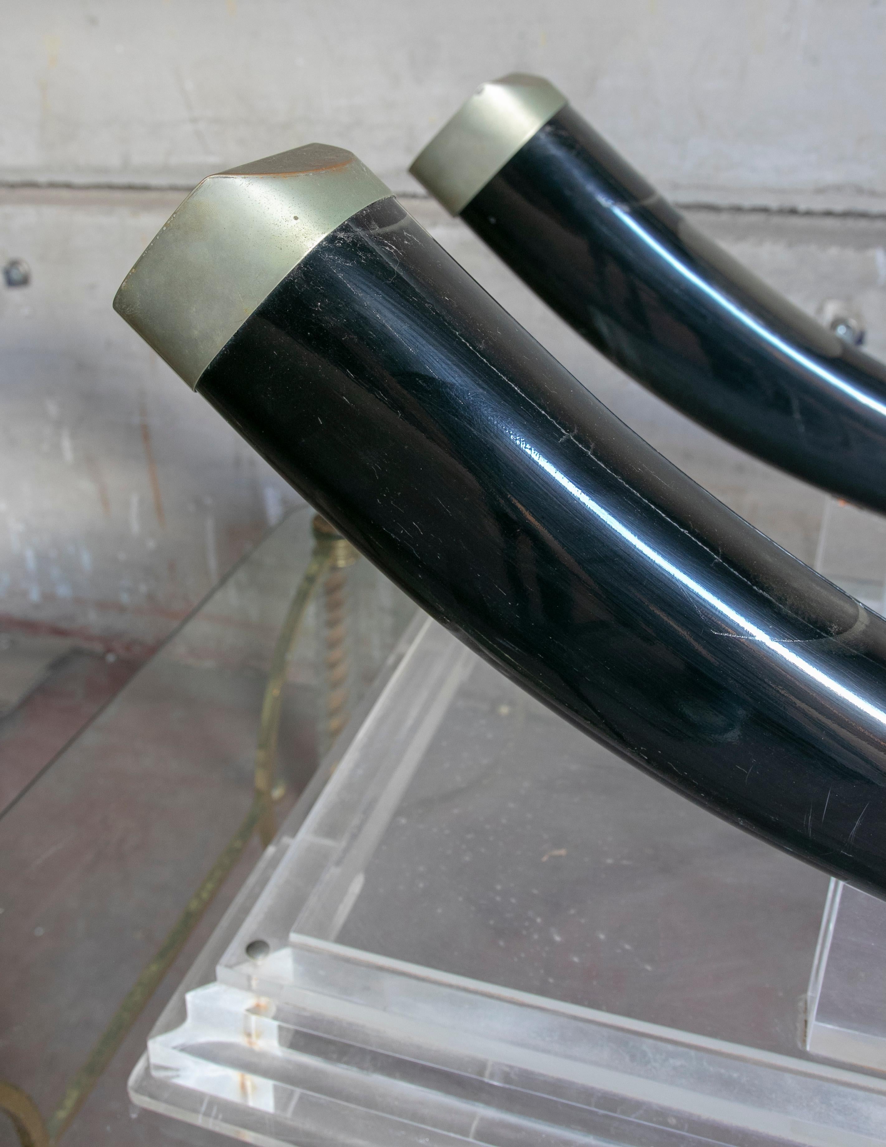 Tavolino anni '70 con base in metacrilato e corna in resina con metallo in vendita 2