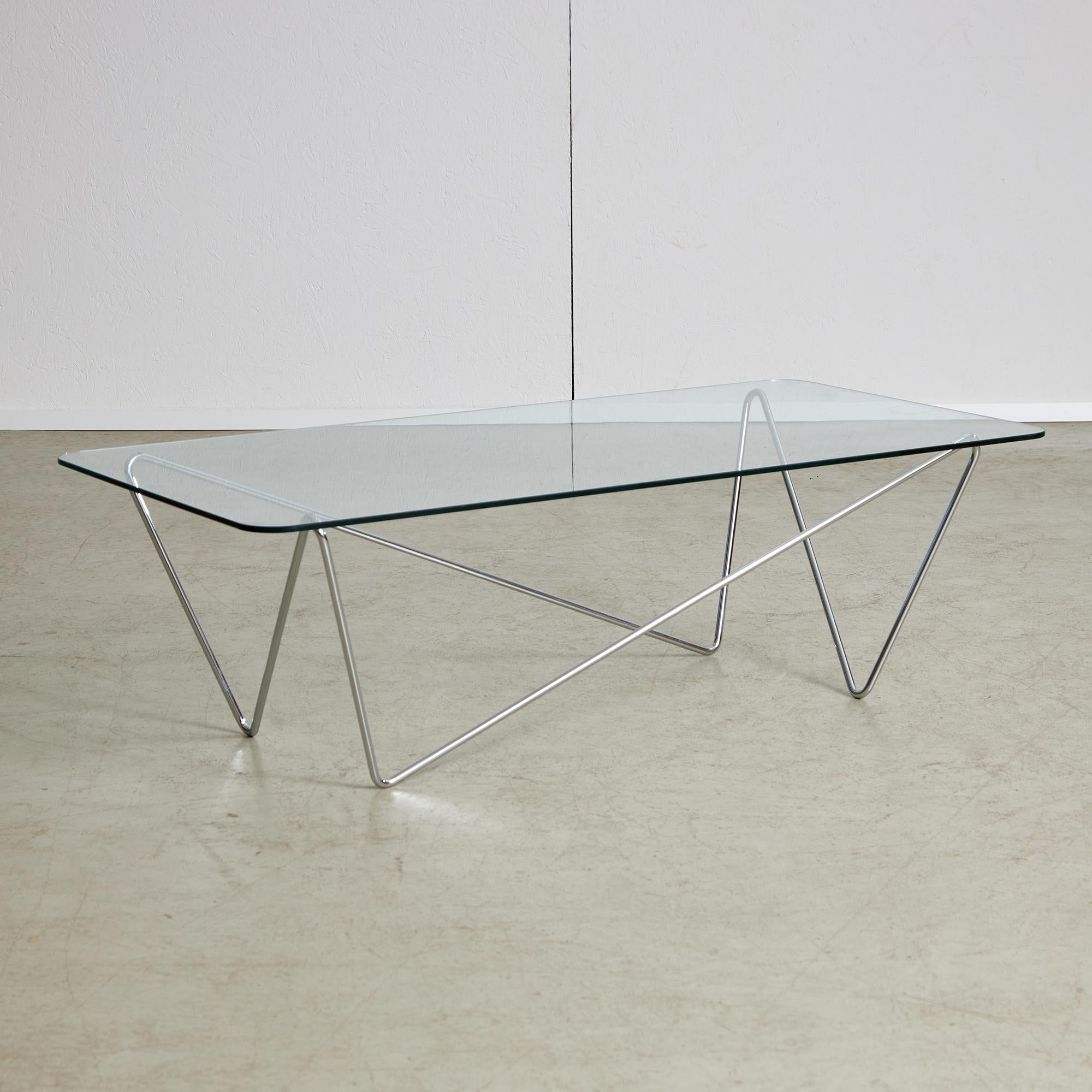 Italian 1970's Coffee Table with Tempered Glass on Zig-Zag Frame For Sale