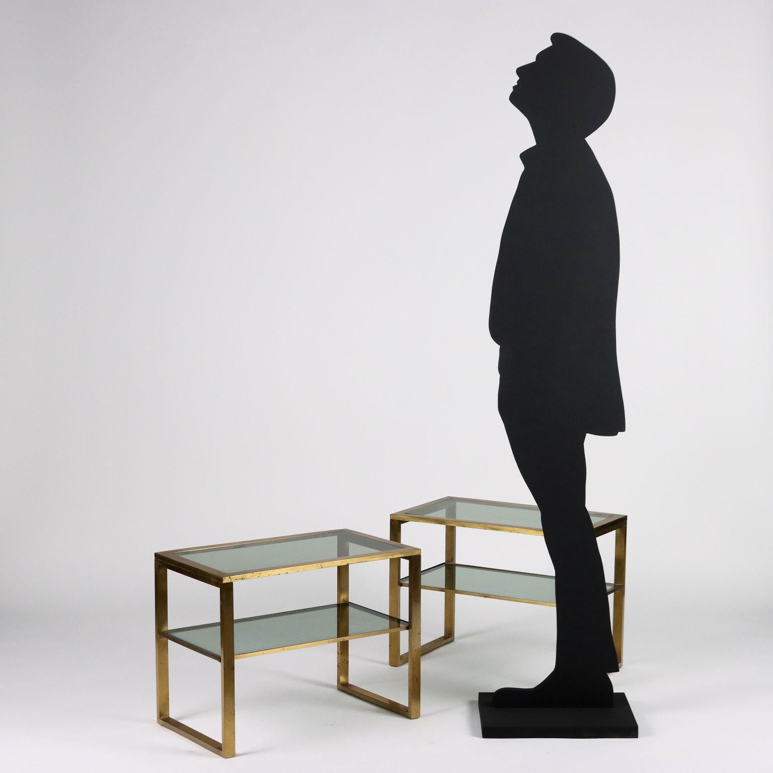 Pair of small tables; brass and glass.