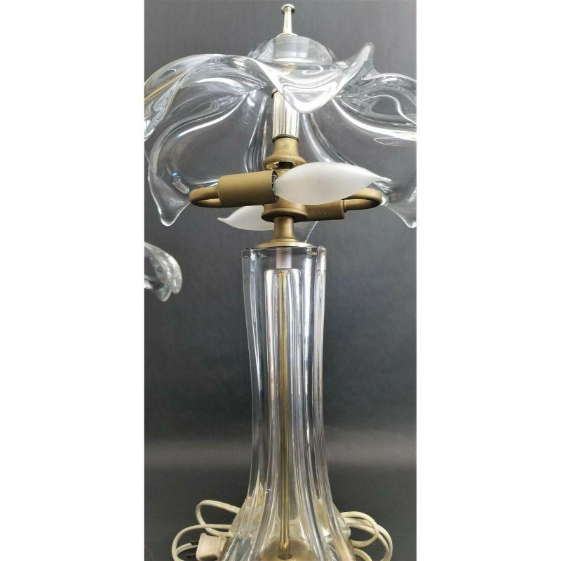 1970s Cofrac Art Verrier Hand Blown Heavy Crystal and Brass Petite Table Lamp For Sale 2