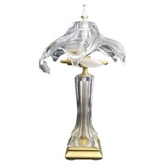 Used 1970s Cofrac Art Verrier Hand Blown Heavy Crystal and Brass Petite Table Lamp