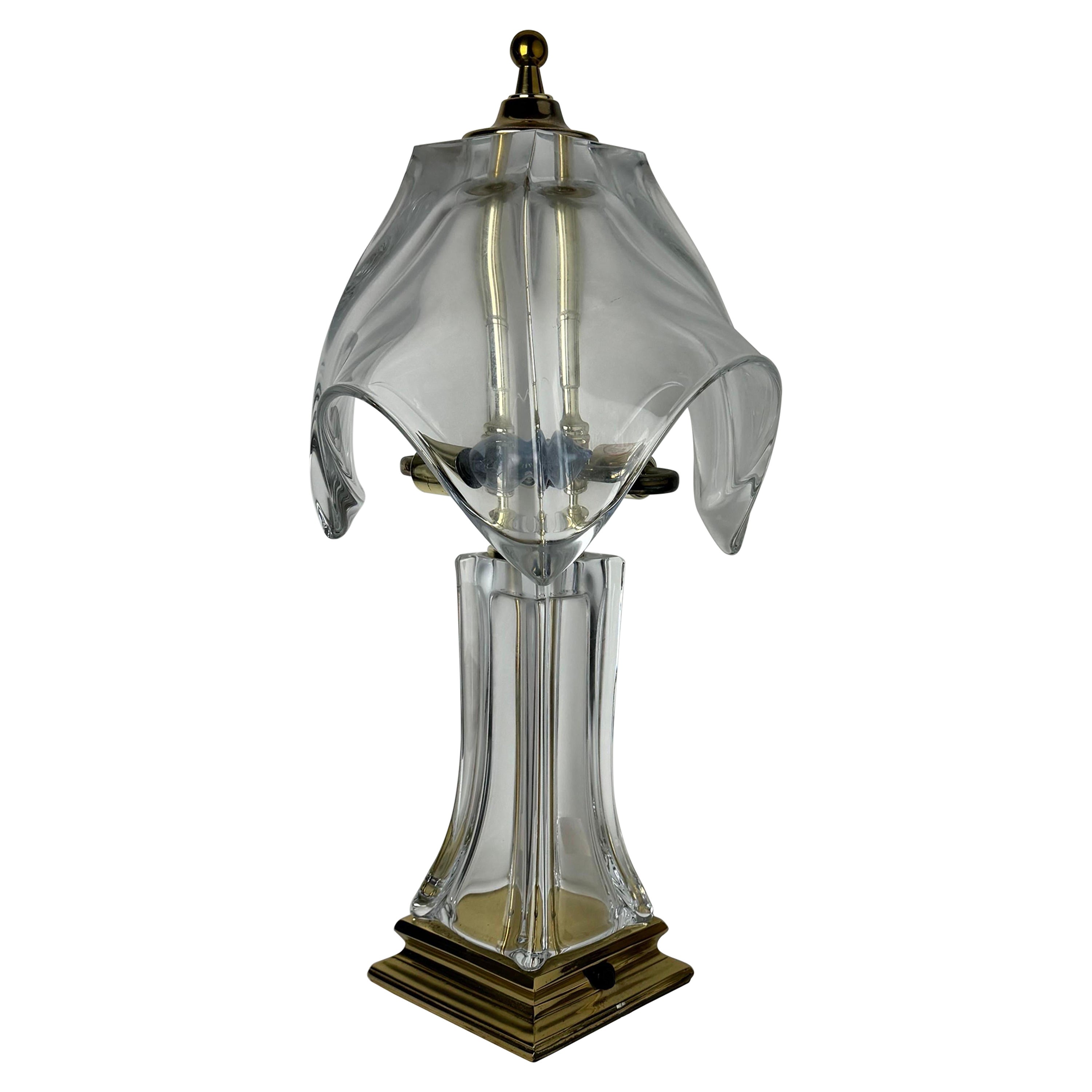 Lampe de table en cristal au plomb et laiton du Cofrac des années 1970