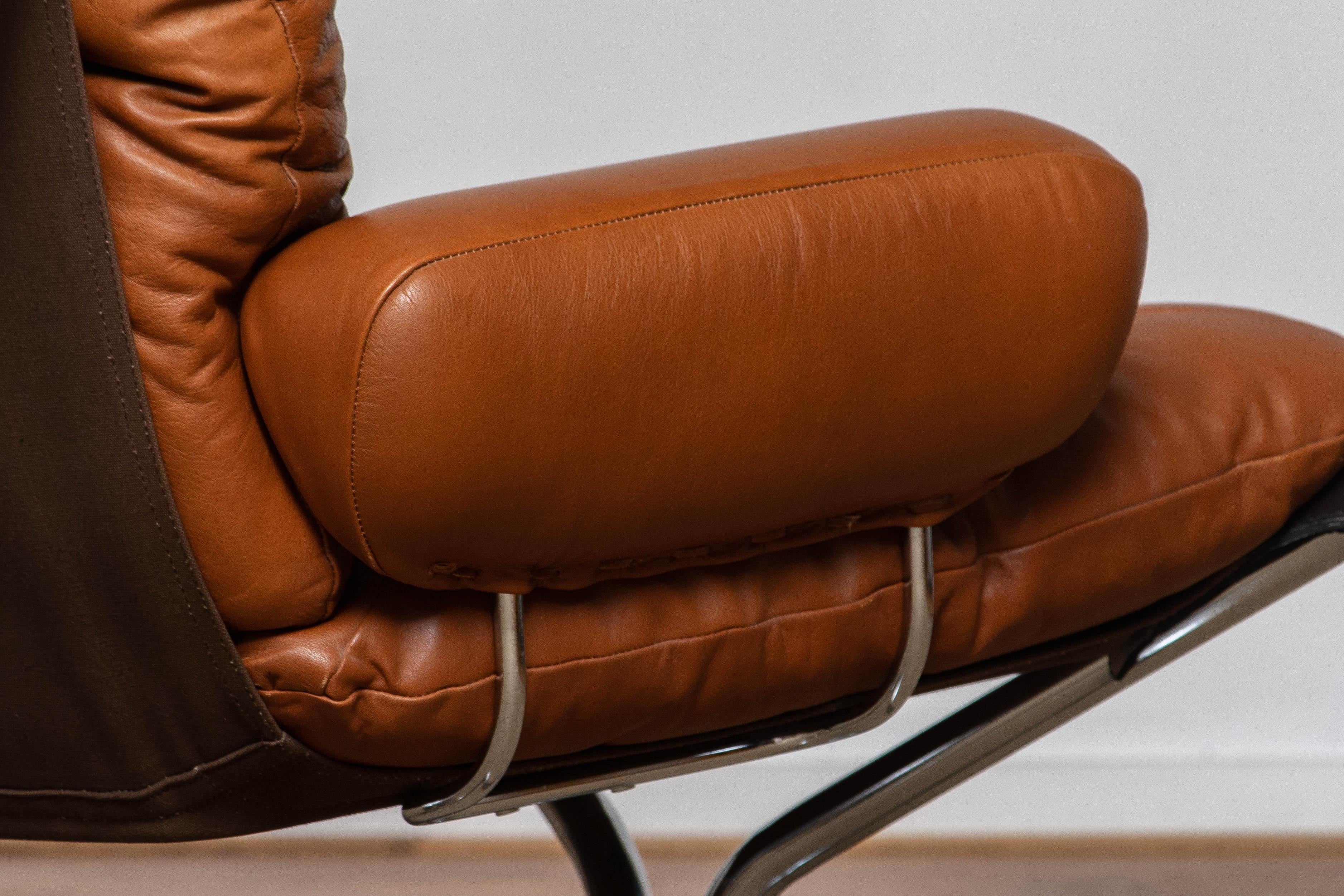 Steel 1970's Cognac Leather and Chrome Lounge Chair by Harald Relling for Westnofa