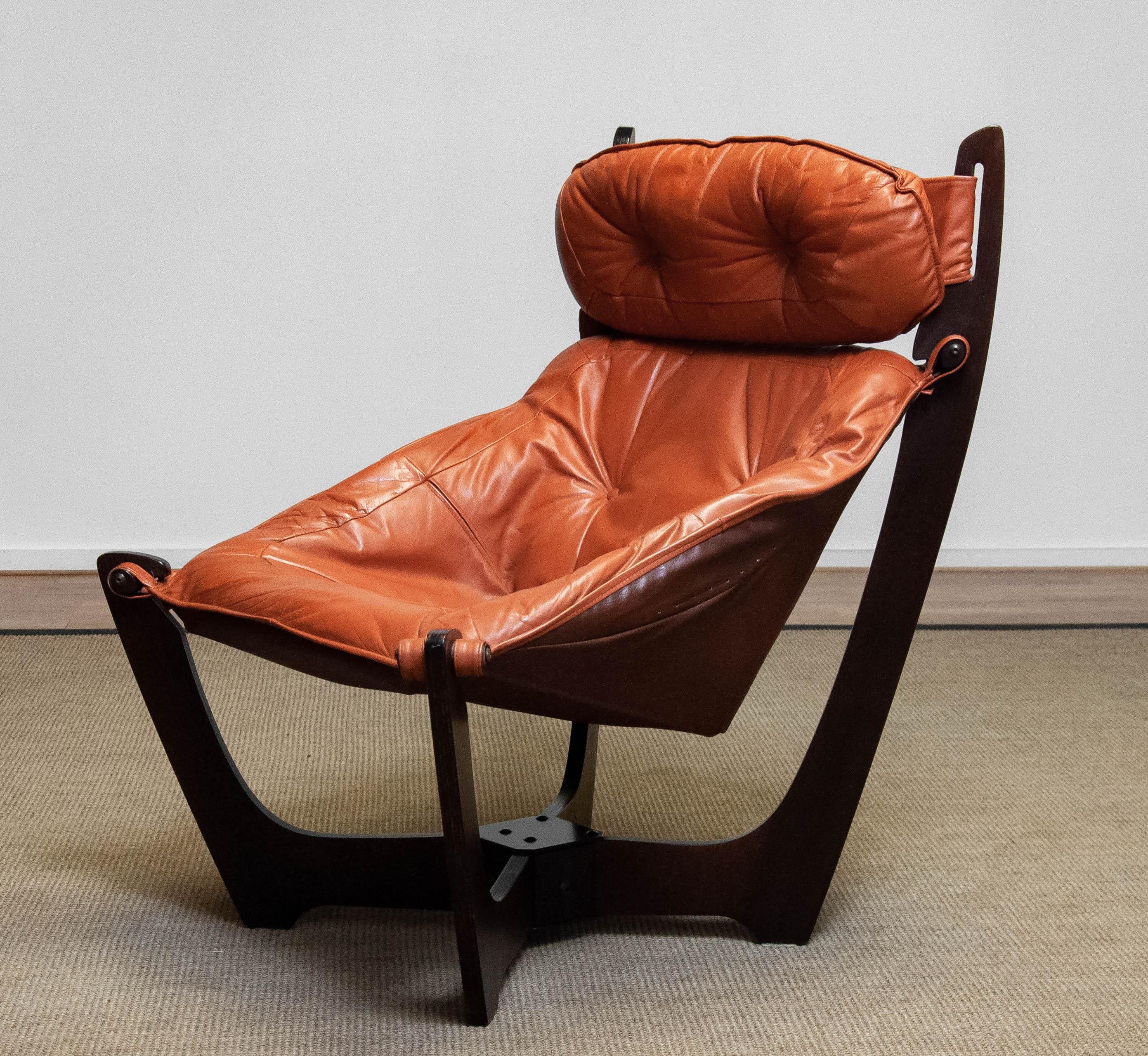 1970s Cognac Leather Lounge Chair 'Luna' by Odd Knutsen for Hjellegjerde Møbler 1
