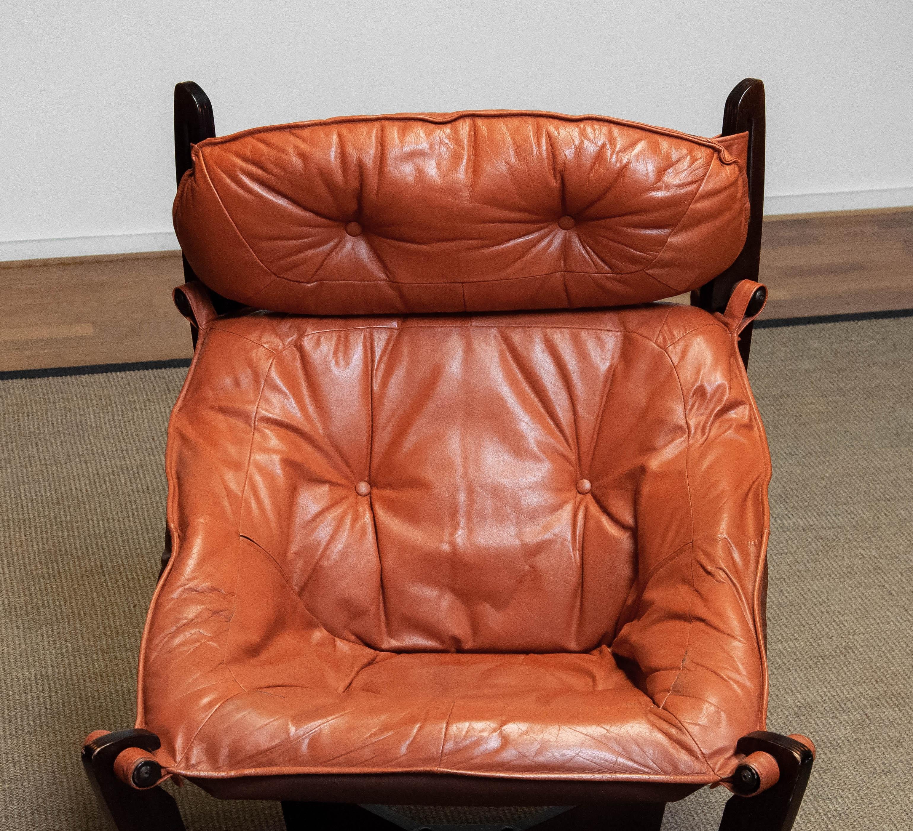 1970s Cognac Leather Lounge Chair 'Luna' by Odd Knutsen for Hjellegjerde Møbler 3