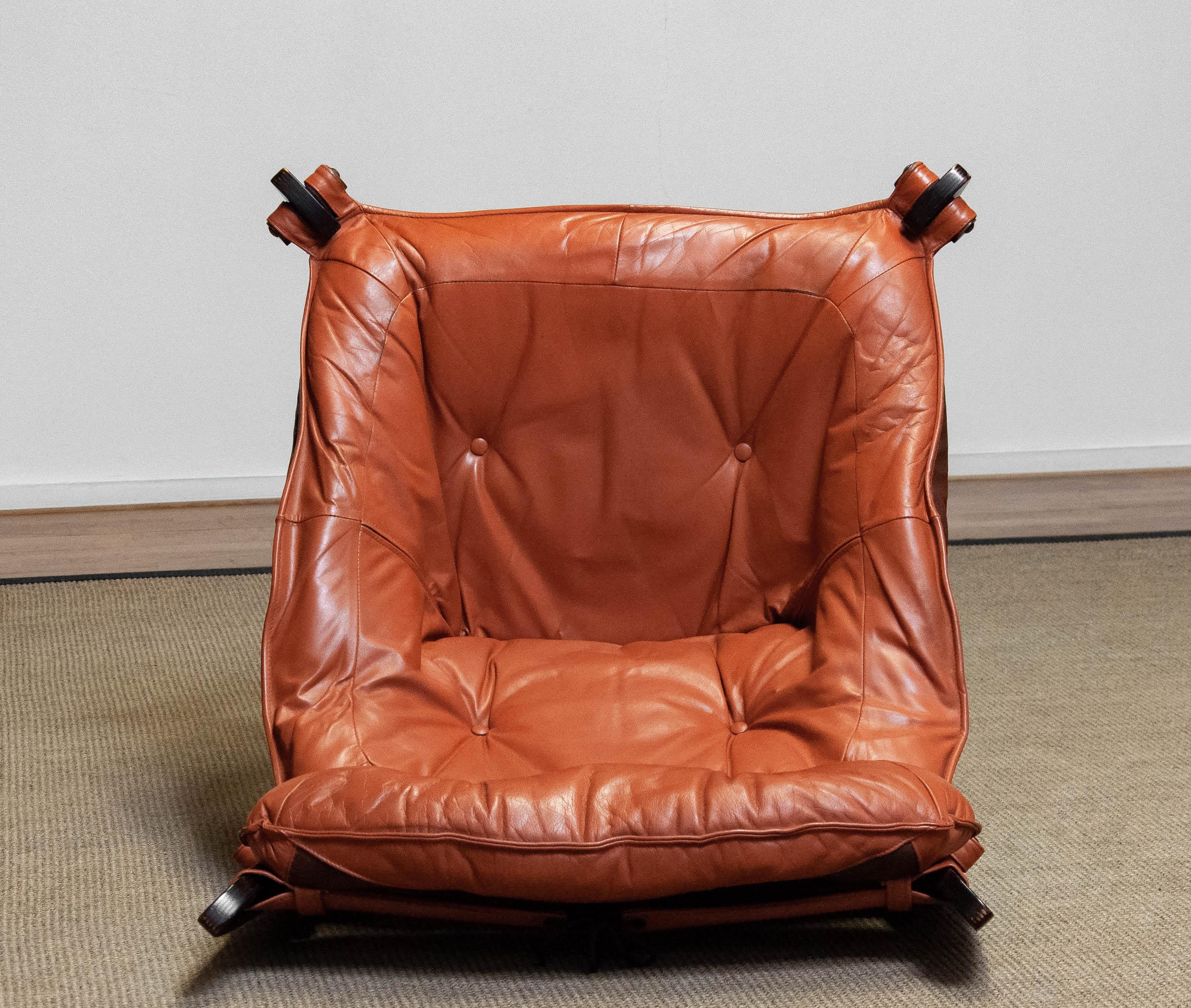 1970s Cognac Leather Lounge Chair 'Luna' by Odd Knutsen for Hjellegjerde Møbler 4