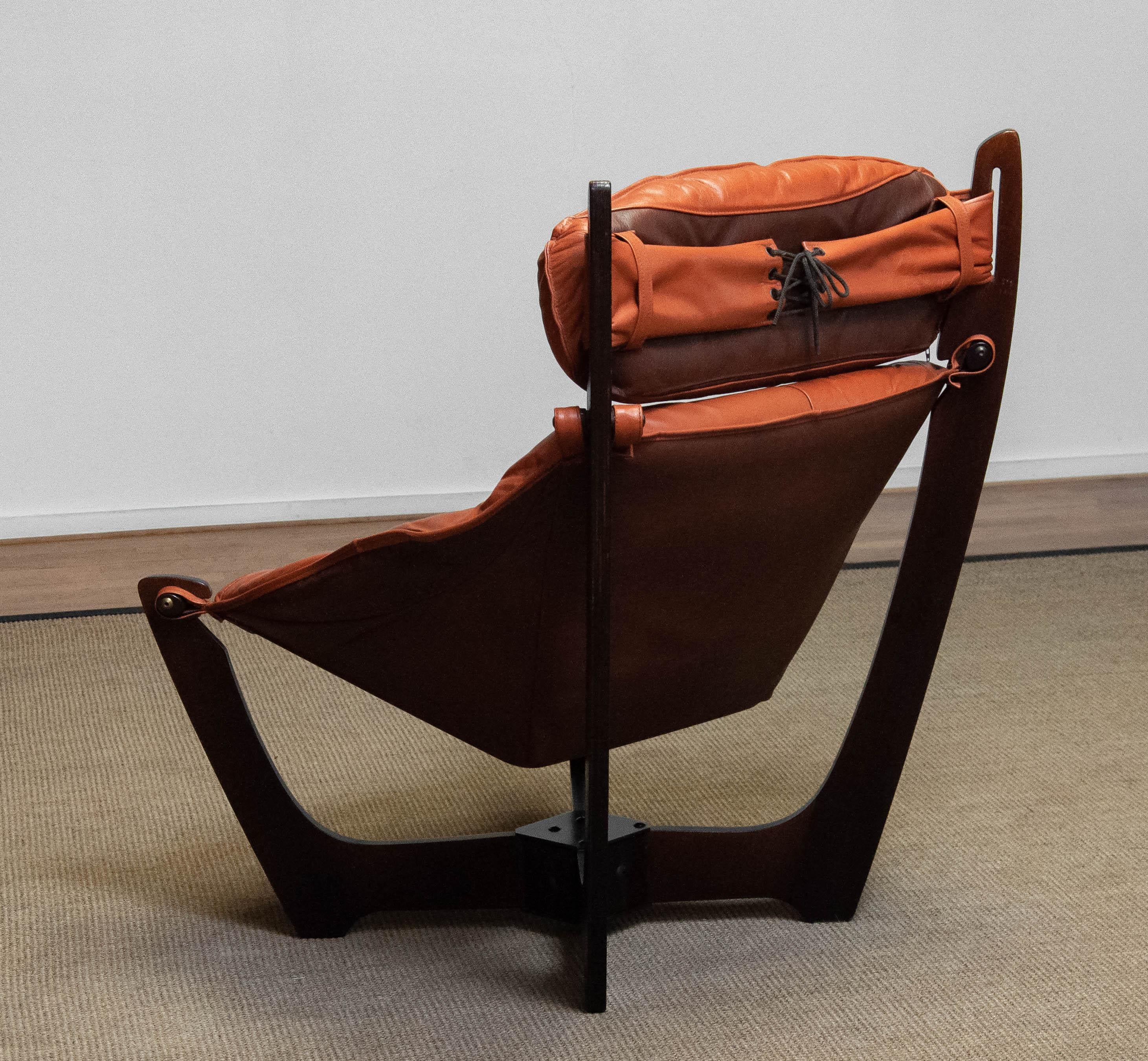 Norwegian 1970s Cognac Leather Lounge Chair 'Luna' by Odd Knutsen for Hjellegjerde Møbler