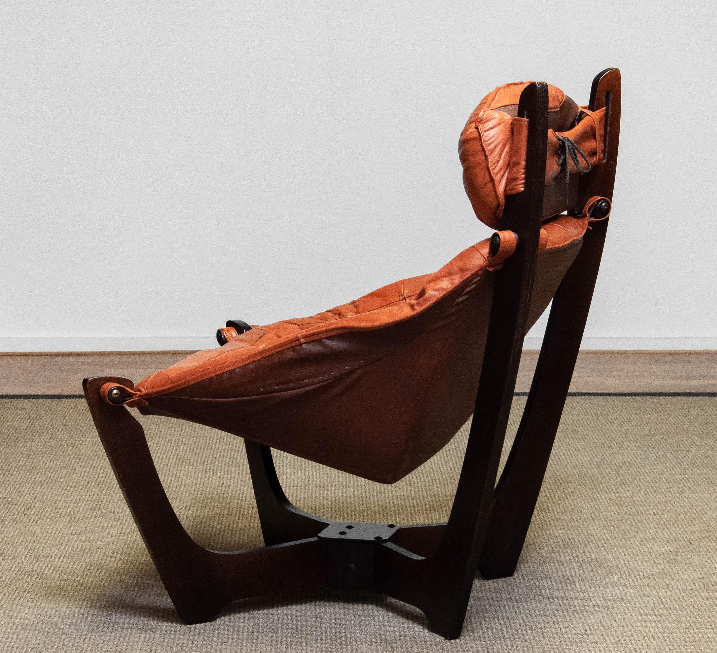 Late 20th Century 1970s Cognac Leather Lounge Chair 'Luna' by Odd Knutsen for Hjellegjerde Møbler