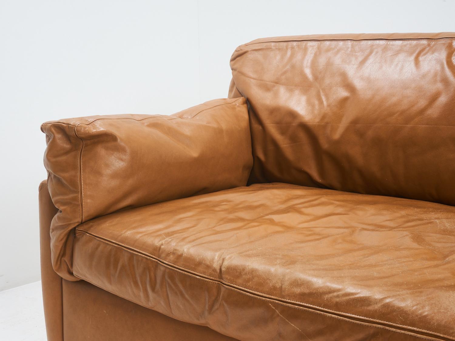 1970s Cognac Leather Sofa In Good Condition In Philadelphia, PA